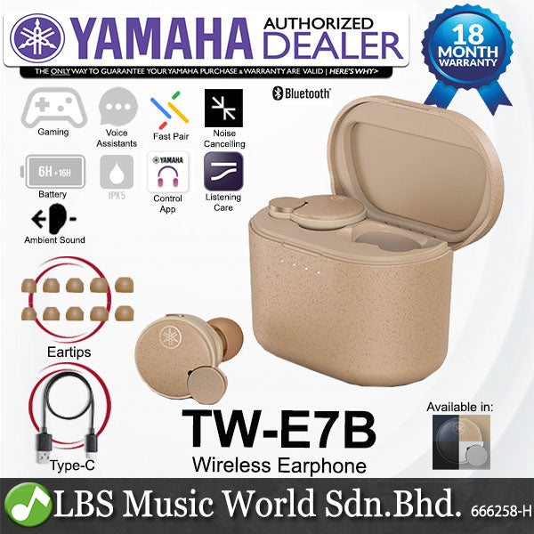 Yamaha TW-E7B True Wireless Earbuds Earphones With Charging Case, Mic and IPX5 Waterproof (TW E7B)