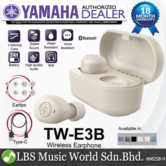Yamaha TW-E3B True Wireless Earbuds with Charging Case, Mic and IPX5 Waterproof (TWE3B TW E3B)
