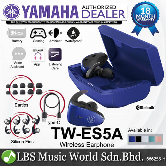 Yamaha TW-ES5A True Wireless Sports Earbuds Mic Microphone With Charging Case and IPX7 Waterproof (TWES5A TW ES5A)