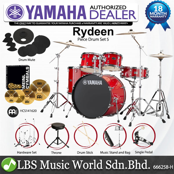 Yamaha Rydeen RDP2F5 5 Piece Acoustic Drum Set With Cymbal Package - Hot Red
