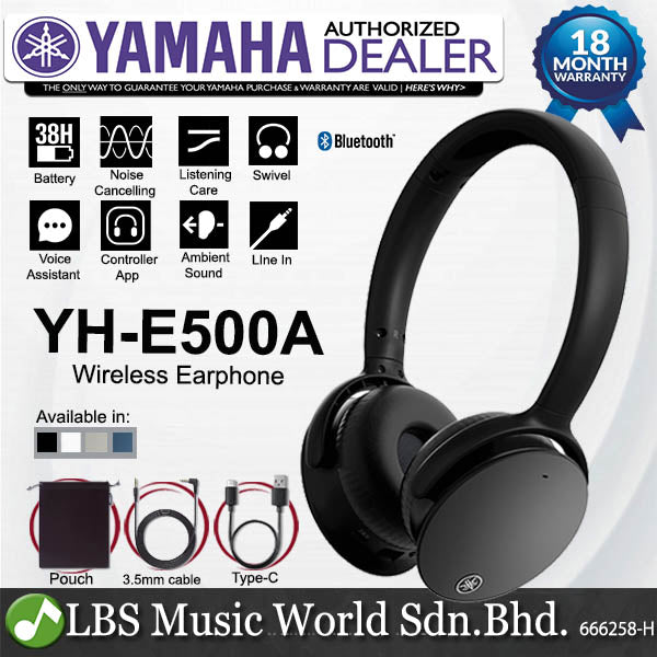 Yamaha YH-E500A Over Ear Wireless Headphone with Bluetooth and Noise Cancelling (YHE500A YH E500A)
