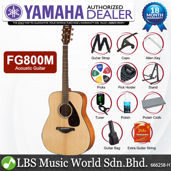 Yamaha FG800M 41" Traditional Western Solid Spruce Top Rosewood Fingerboard Acoustic Guitar Matt Natural (FG 800M)