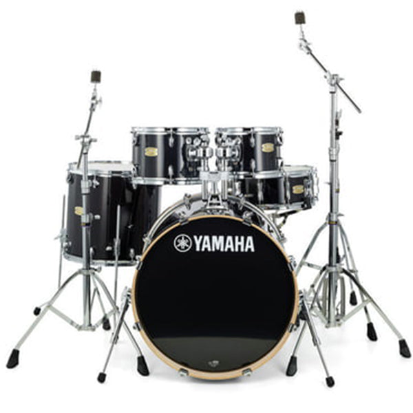 Yamaha SBP2F5 Stage Custom Birch 5 Piece Acoustic Drum Set Full Package with Double Pedal (Raven Black)