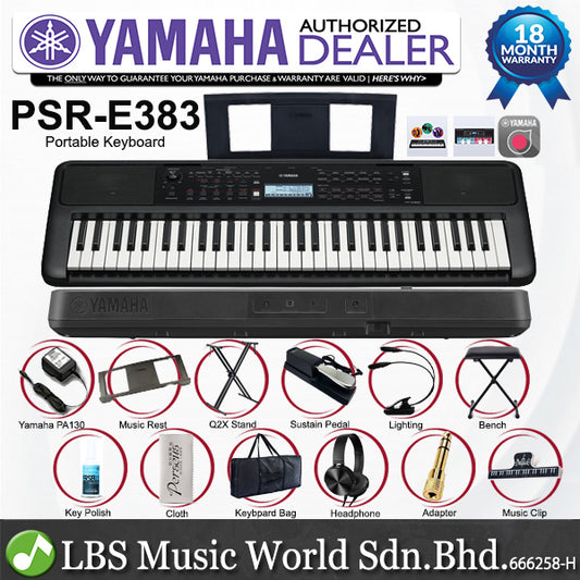 Yamaha PSR-E383 61 Key Portable Keyboard Full Package With Complete Accessories (PSRE383 PSR E383)