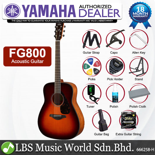 Yamaha FG800 41" Dreadnought Solid Sitka Spruce Top Acoustic Guitar Brown Sunburst (FG 800)