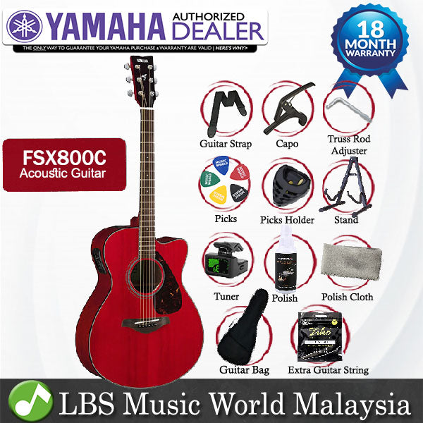 Yamaha FSX800C 40" Concert Solid Spruce Acoustic Electric Guitar With Pickup Ruby Red (FSX800)