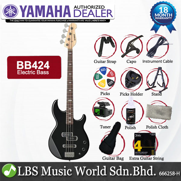 Yamaha BB424 4 String Maple SS Pickup Electric Bass Guitar - Black
