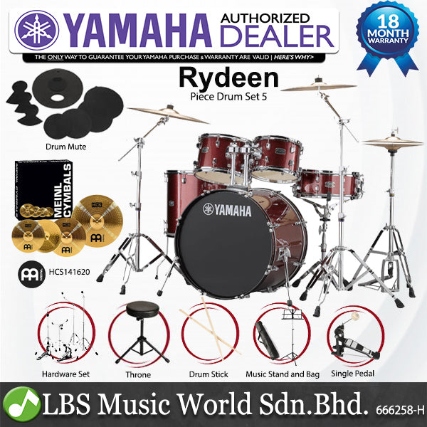 Yamaha Rydeen RDP2F5 5 Piece Acoustic Drum Set with Cymbal Package - Burgandy Glitter