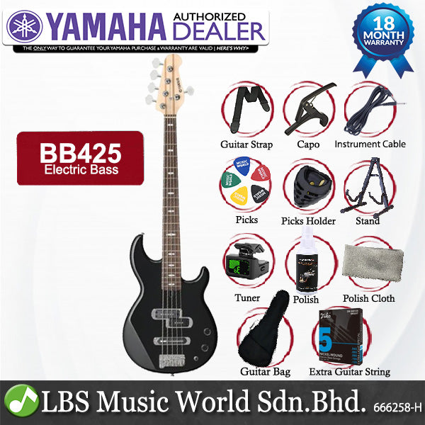 Yamaha BB425 5 String Alder SS Pickup Electric Bass Guitar - Black