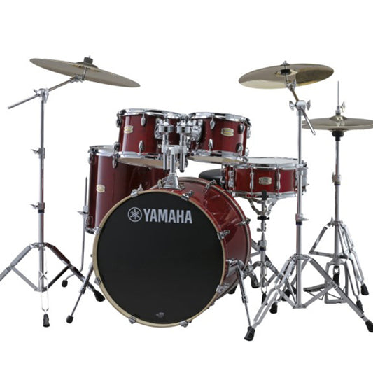 Yamaha SBP2F5 Stage Custom Birch 5 Piece Acoustic Drum Set Full Package with Single Pedal (Cranberry Red)