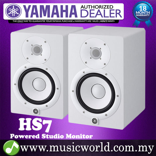 Yamaha HS7 6.5" Powered Studio Monitor Speaker Cabinet 95W with 6.5" Cone Woofer - White (Pair)