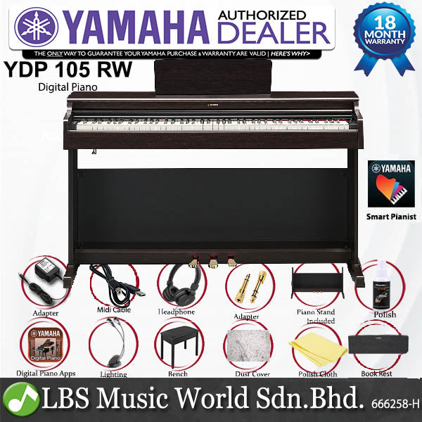 Yamaha YDP-105 88 Key Digital Piano Electric Organ - Rosewood (YDP105 YDP 105)