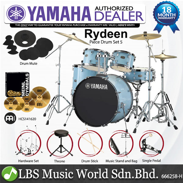 Yamaha Rydeen RDP2F5 5 Pieces Acoustic Drum Set with Cymbal Package - Gloss Pale Blue