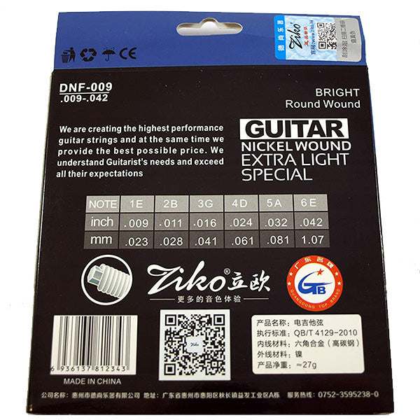 Ziko DNF-009 Electric Guitar String Hexagonal Steel Core Super Light Gauge (9-42)