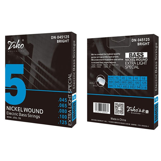 Ziko DN-045-5 5 String Electric Bass Guitar String Nickel Wound Extra Light DN-045125 (45-125)