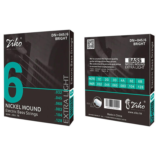 Ziko DN-045-6 6 String Electric Bass Guitar String Nickel Wound Extra Light DN-045128 (32-128)