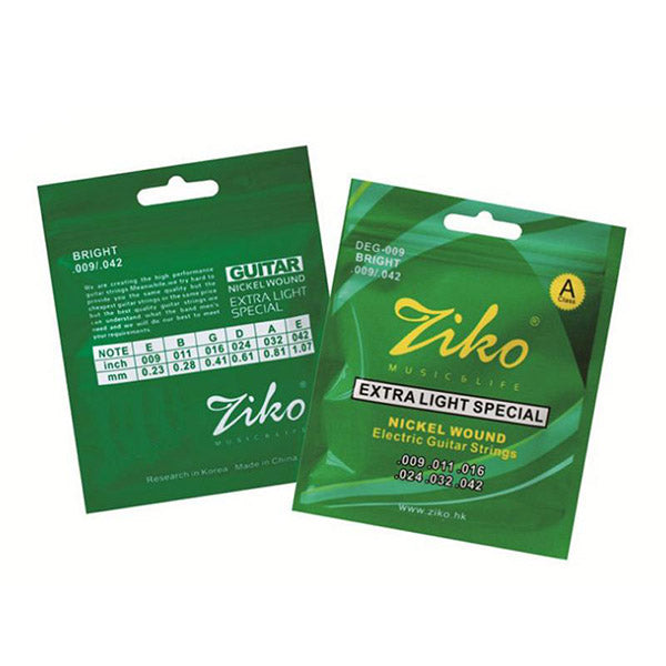 Ziko DEG-009 Electric Guitar Strings Nickle Wound Extra Light Special Bright Tone 3 Set (009-042)