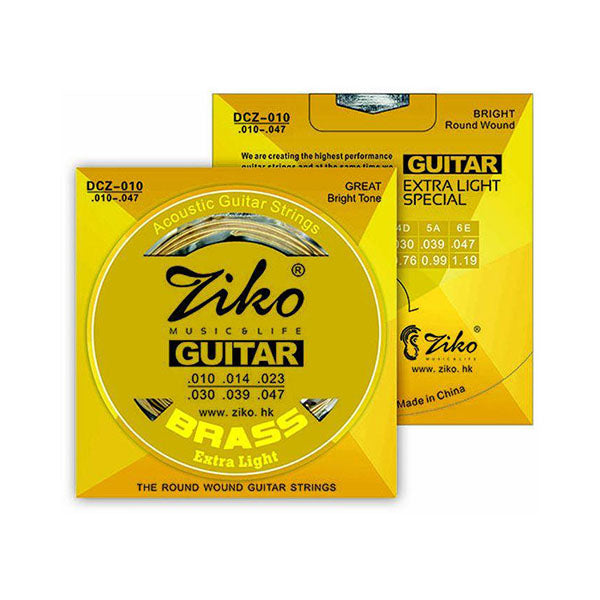 Ziko DCZ-010 Brass Acoustic Guitar Strings Extra Light Great Bright Tone 3 Set (010-047)