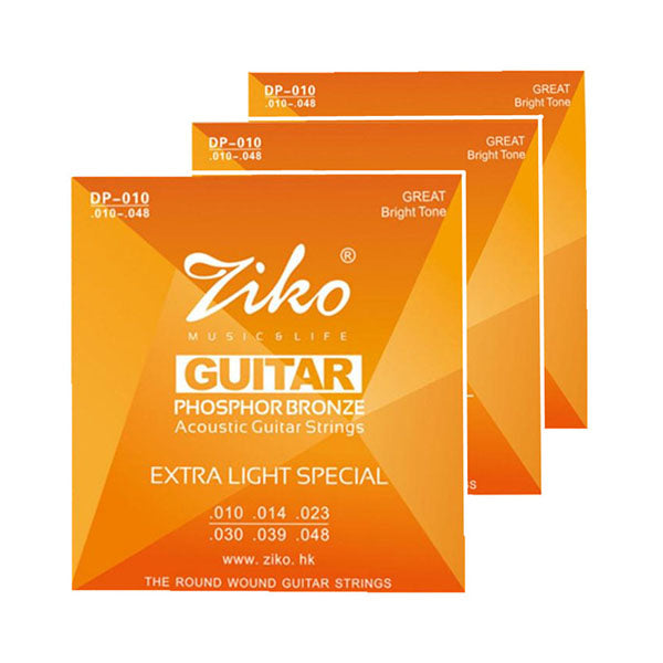 Ziko DP-010 Acoustic Guitar Strings Extra Light Special Great Bright Tone Phosphor Bronze 3 Set (010-048)