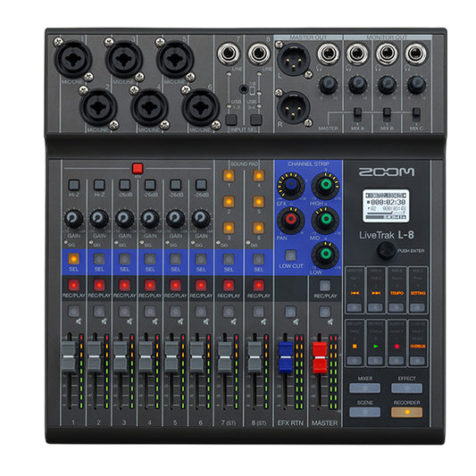Zoom LiveTrak L-8 8 channel Digital Mixer Recorder Audio Interfast Podcast (L8 L 8)
