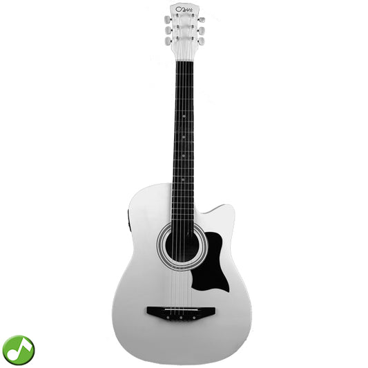 ZTA 38 Inch Acoustic Guitar White EQ Pickup Cutaway Starter Pack Folk Guitar Bundle With Plug In Amp Equalizer