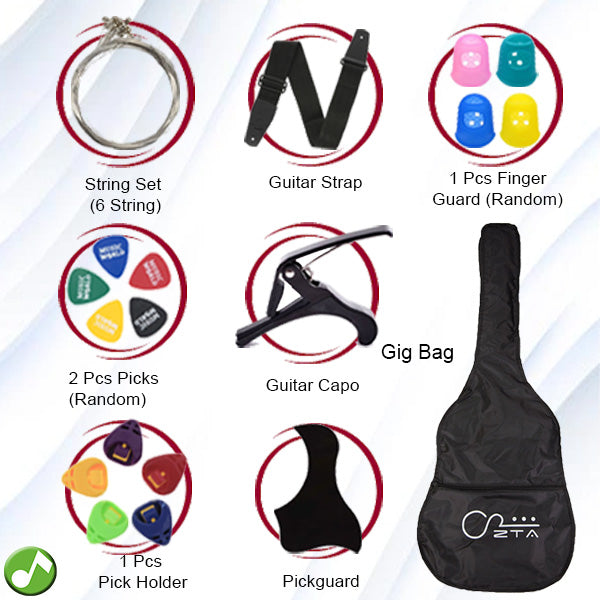 ZTA 38 Inch Acoustic Guitar White EQ Pickup Cutaway Starter Pack Folk Guitar Bundle With Plug In Amp Equalizer