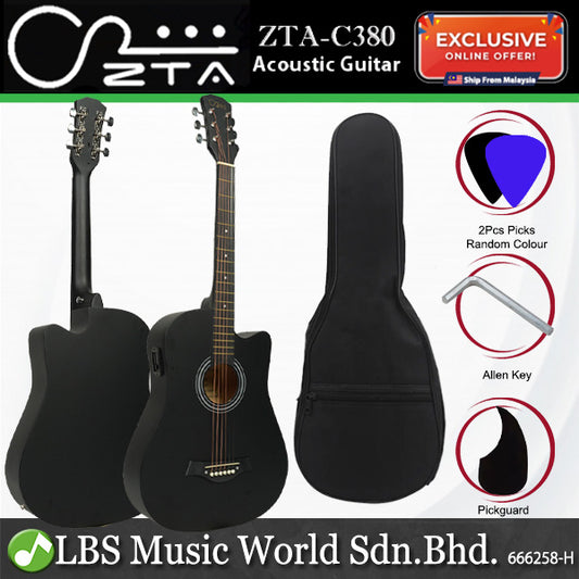 ZTA 38 Inch Acoustic Guitar Natural EQ Pickup Cutaway Starter Pack Folk Guitar Bundle With Plug In Amp Equalizer