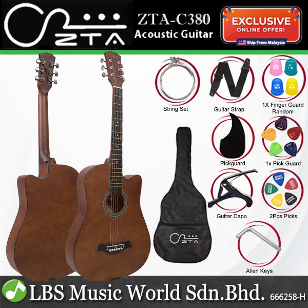 ZTA 38 Inch Acoustic Guitar Burst Cutaway Starter Pack Folk Guitar Package - Walnut