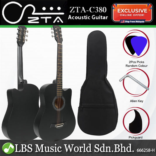 ZTA 38 Inch Acoustic Guitar Cutaway Starter Pack Folk Guitar Package - Black