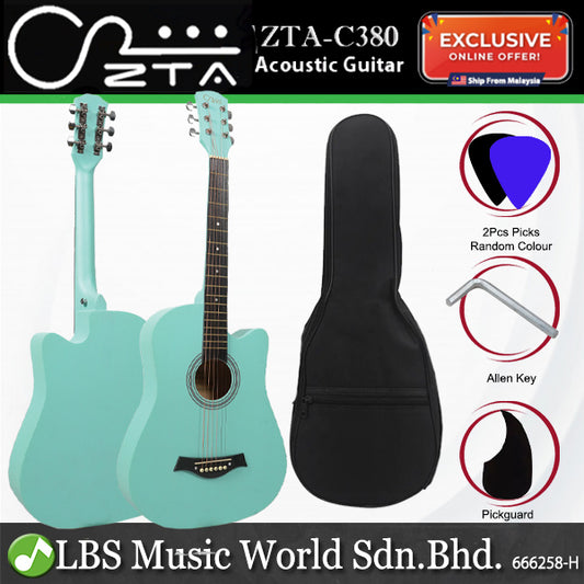 ZTA 38 Inch Acoustic Guitar Cutaway Starter Pack Folk Guitar Package - Sky Blue