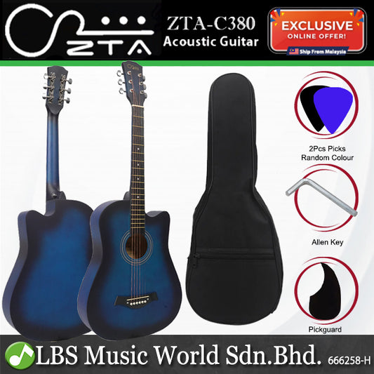 ZTA 38 Inch Acoustic Guitar Burst Cutaway Starter Pack Folk Guitar Package - Blue
