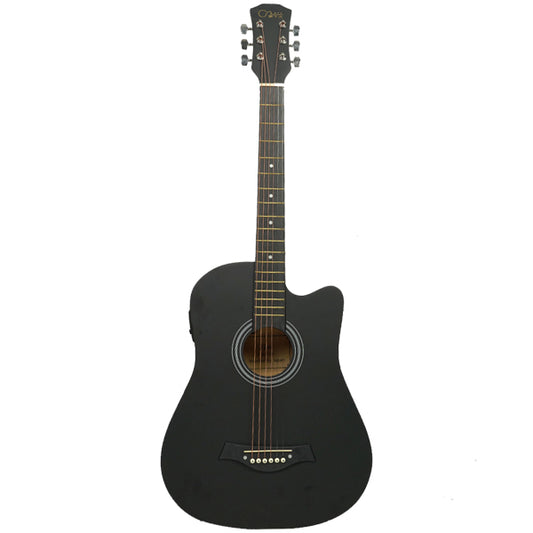 ZTA 38 Inch Acoustic Guitar Black EQ Pickup Cutaway Starter Pack Folk Guitar Bundle With Plug In Amp Equalizer
