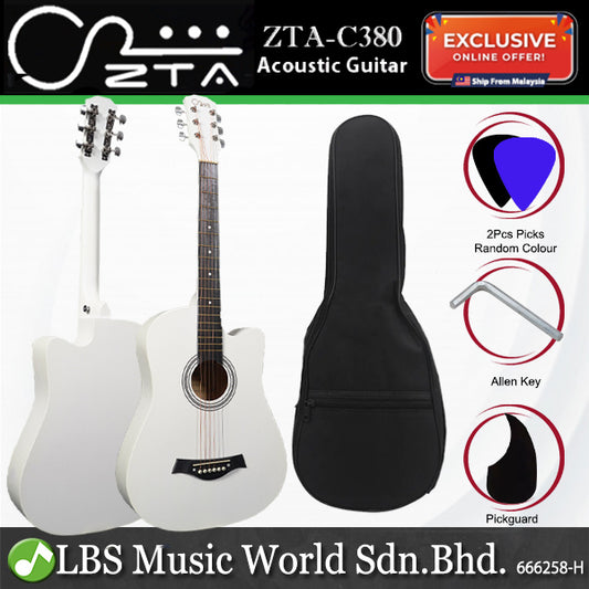 ZTA 38 Inch Acoustic Guitar Cutaway Starter Pack Folk Guitar Package - White