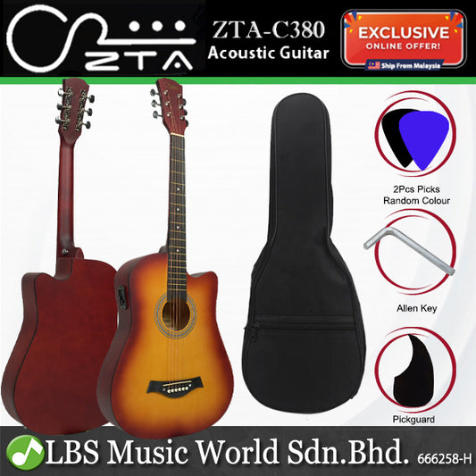 ZTA 38 Inch Acoustic Guitar Sunburst EQ Pickup Cutaway Starter Pack Folk Guitar Bundle With Plug In Amp Equalizer