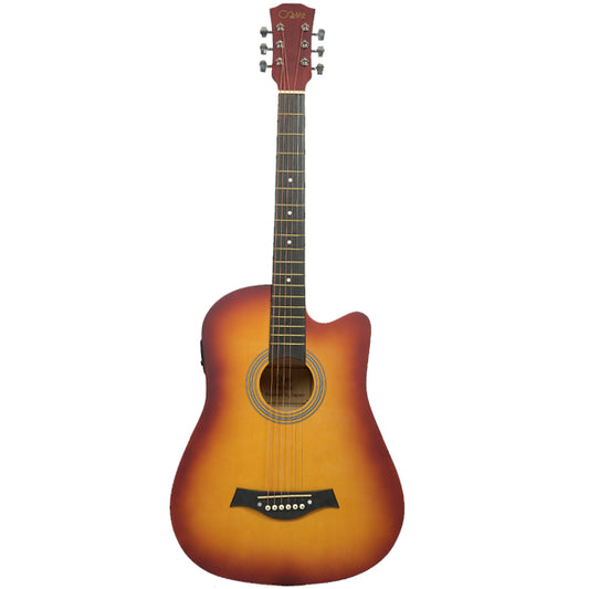 ZTA 38 Inch Acoustic Guitar Sunburst EQ Pickup Cutaway Starter Pack Folk Guitar Bundle With Plug In Amp Equalizer