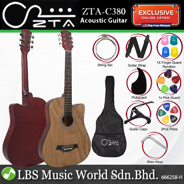 ZTA 38 Inch Acoustic Guitar Cutaway Starter Pack Folk Guitar Package - Full Wood