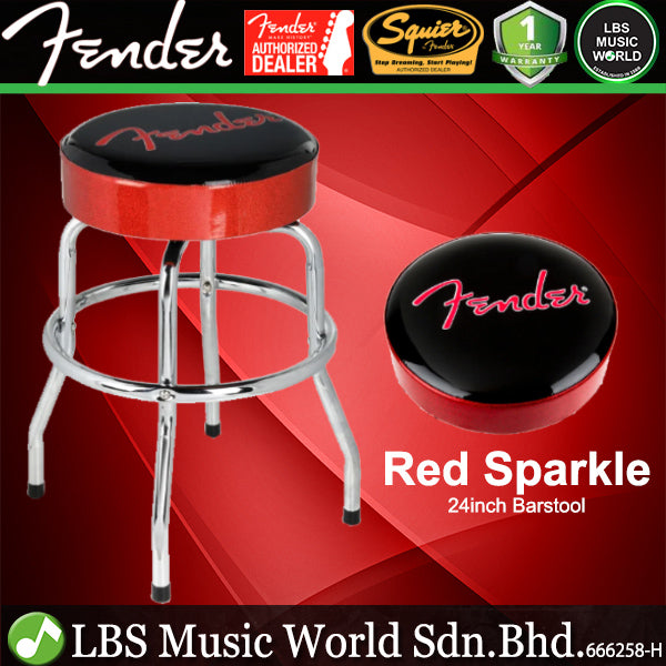 Fender Red Sparkle Logo Barstool Round Stool Chair - Black and Red