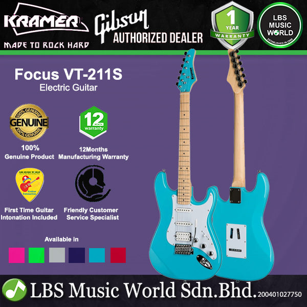 Kramer Focus VT-211S Solidbody Body Electric Guitar HSS Pickup with Maple Fingerboard and Tremolo (VT211S VT 211S)