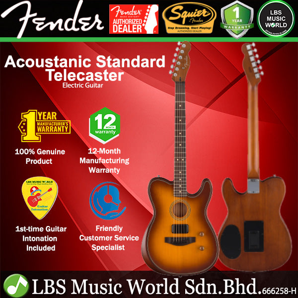 Fender Acoustasonic Standard Telecaster Hybrid Acoustic Electric Guitar with Pickup and Rosewood Fingerboard