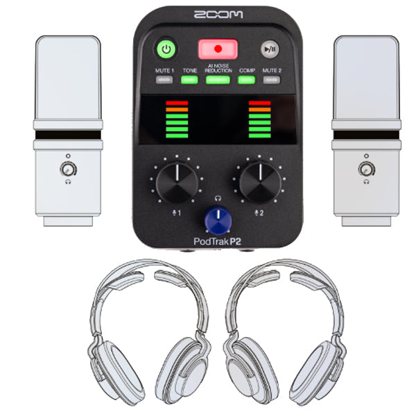 Zoom PodTrak P2 Portable Podcasting Dual USB Recorder with AI Noise Reduction