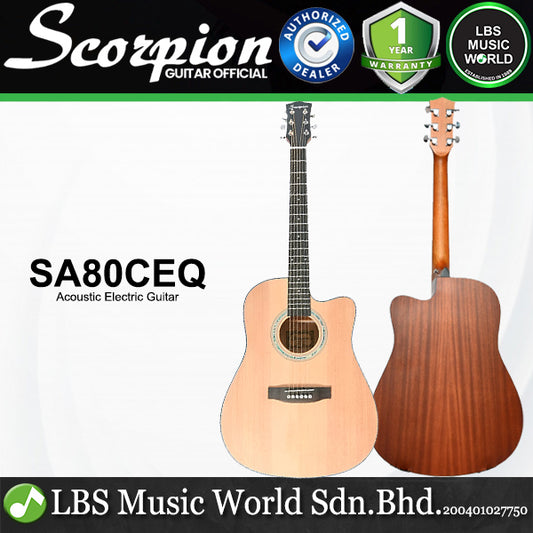 Scorpion SA80CEQ Dreadnought Cutaway Body Acoustic Electric Guitar with Built in Preamp