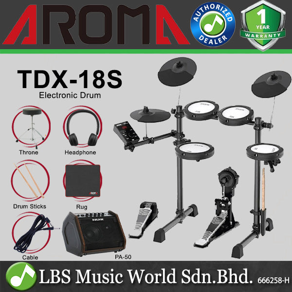 Aroma TDX-18S 5-Piece Bluetooth Electronic Drum Kit with Mesh Head - TDX18S