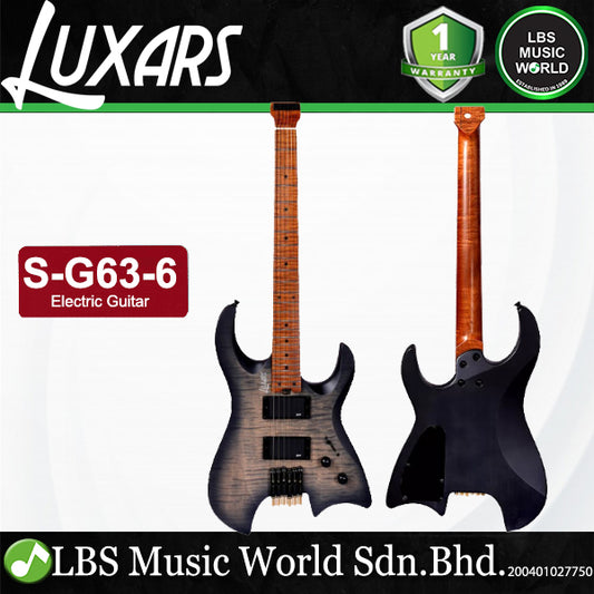 Luxars S-G63-6 Headless Electric Guitar HH Alnico V Pickups with Roasted Maple Fretboard (S G63 6)