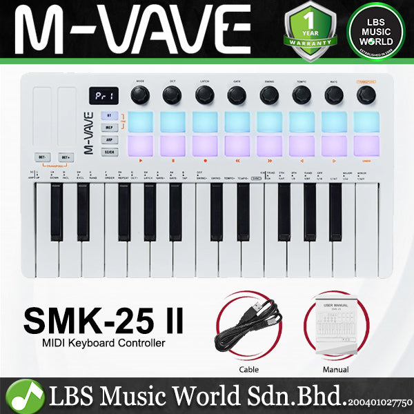 M-VAVE SMK-25 II 25 Keys Midi Keyboard Controller with Built In Battery and 16 RGB Pads (SMK25 SMK 25)