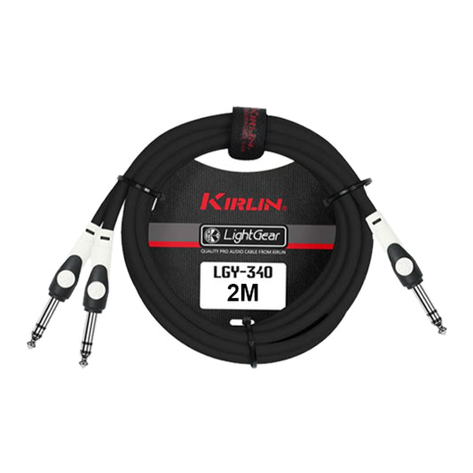 Kirlin LGY-340 1/4 Inch TRS Stereo to Dual 1/4 Inch LightGear Y Audio Jack Cable Adapter- 2 Meter Black
