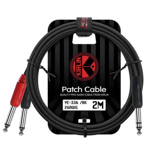 Kirlin YE-336 1/4" TRS to Dual 1/4" Mono Plug Entry Y-Cable Patch Cable - 2 Meter Black (YE336)