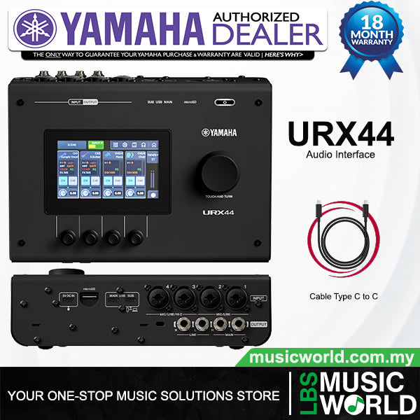 Yamaha URX44 Compact USB-C Audio Interface with 4 URX Preamp and Touch LCD Screen