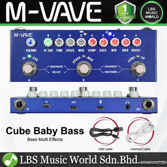 M-VAVE Cube Baby Compact Multi Effects Pedal with Rechargeable Battery for Acoustic Electric Bass Guitar (CubeBaby)
