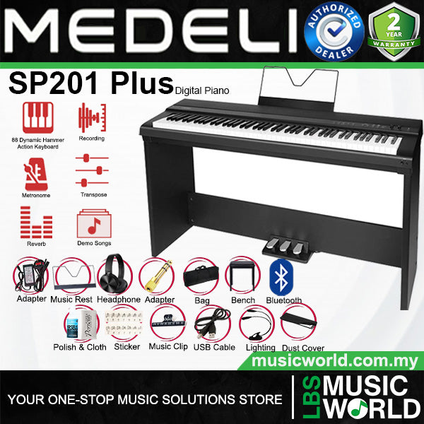Medeli SP201 Plus 88 Keys Slim Digital Piano Built in Stereo Speaker and Bluetooth Package