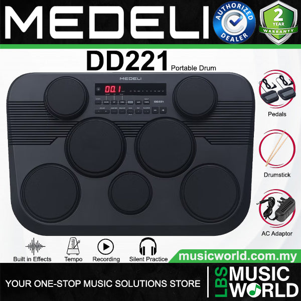 Medeli DD221 7 Pads Portable Tabletop Electric Drum with USB and Built In Speaker